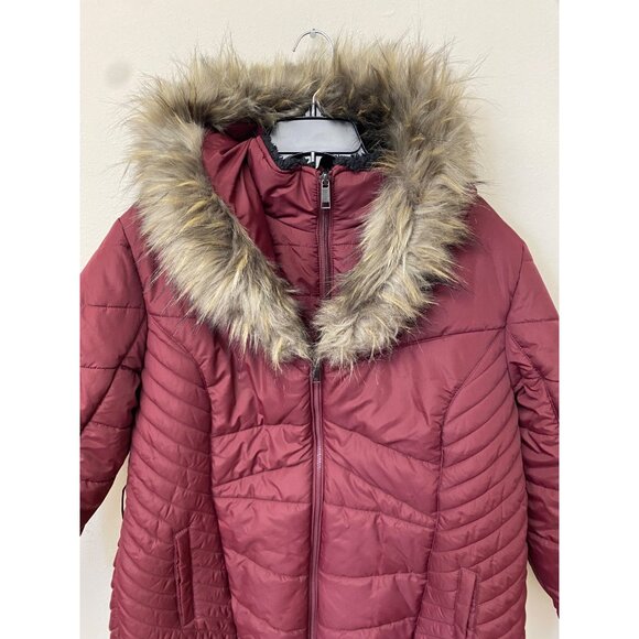 Maralyn & Me Women's Wine Trendy Plus Belted Trim Hooded Puffer Coat Size 1X NWT - Picture 3 of 7